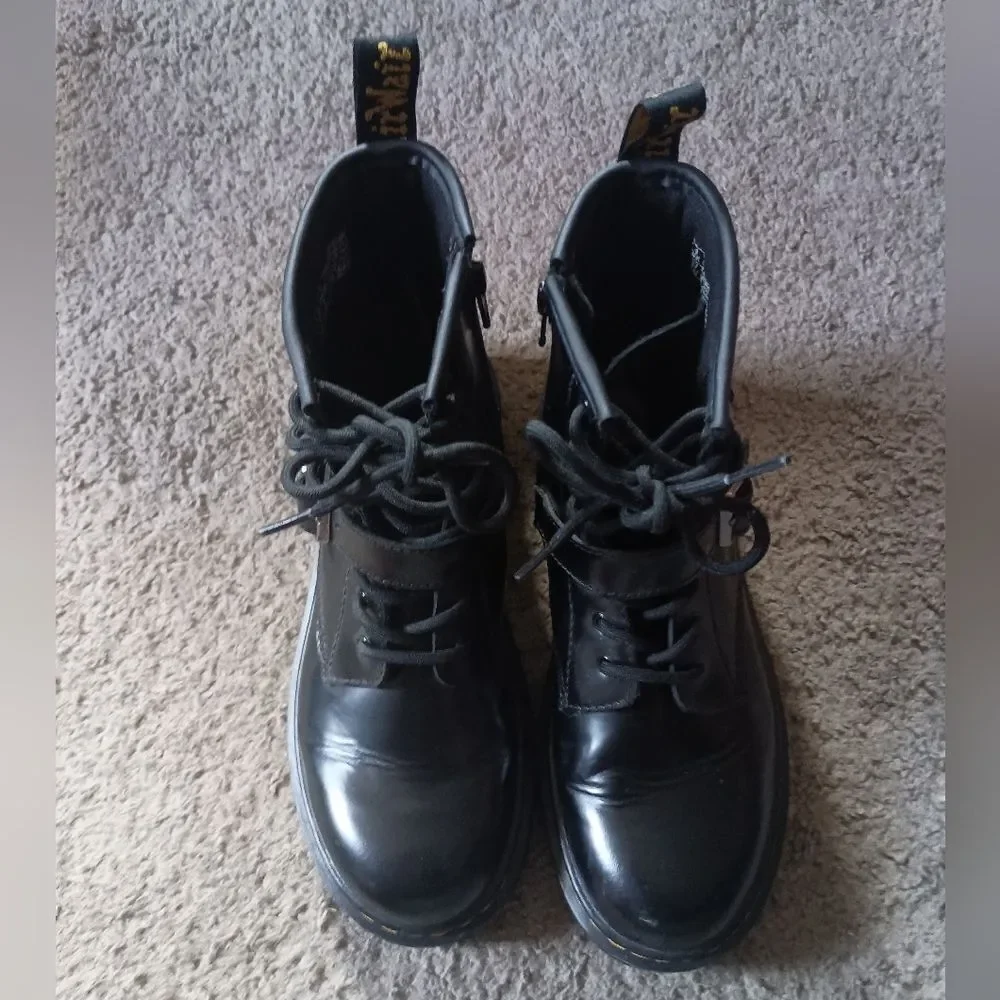 Dr Martens Youth 1460 Harness Leather Boots Girls Size 5 Black PRE-OWNED